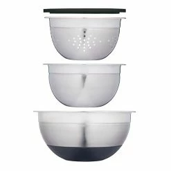 MasterClass Smart Space Stainless Steel Three Piece Bowl Set With Colander